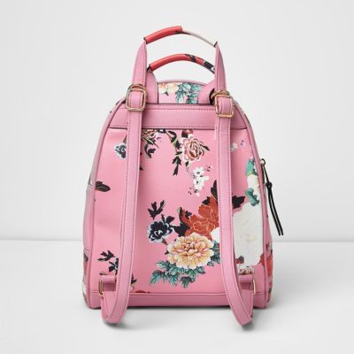 Pink and red floral zip backpack